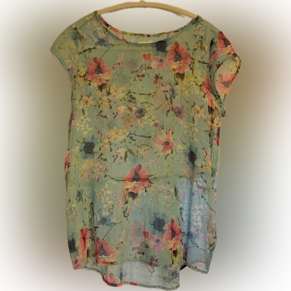 Semi sheer Floral Women's Top dainty Easter spring pink blue mint Mimi Daphne